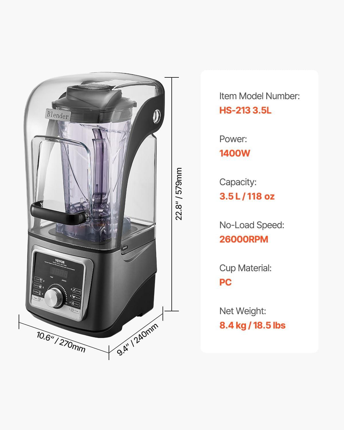 image:imageVEVOR Professional Blender for Smoothies 85 oz 1400Wwith Powerful Motor MultiFunctional Food Processing for SmoothieMilkshakeJuice Fits for Kitchen35 L 118 oz