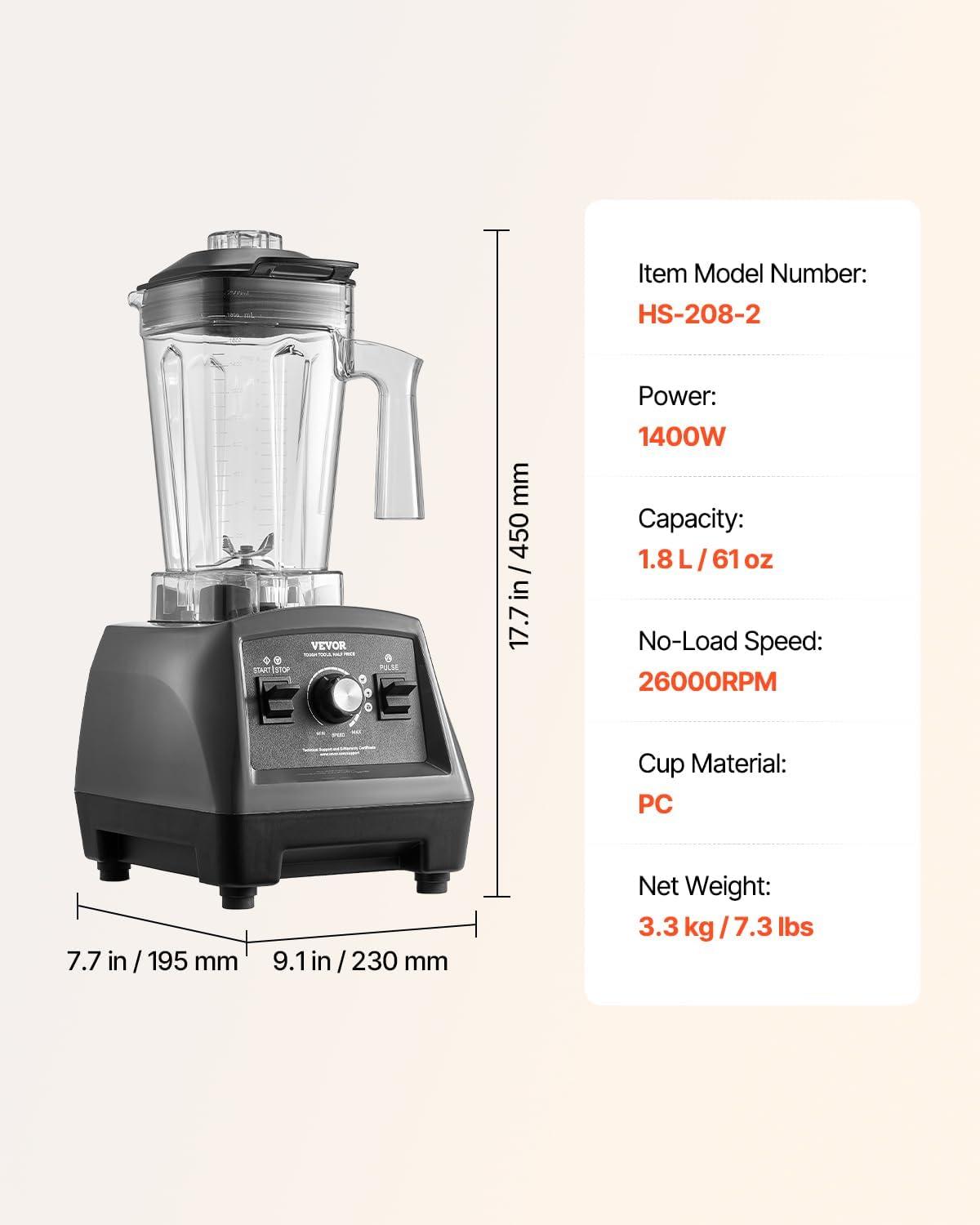 image:imageVEVOR Professional Blender for Smoothies 85 oz 1400Wwith Powerful Motor MultiFunctional Food Processing for SmoothieMilkshakeJuice Fits for KitchenGrey