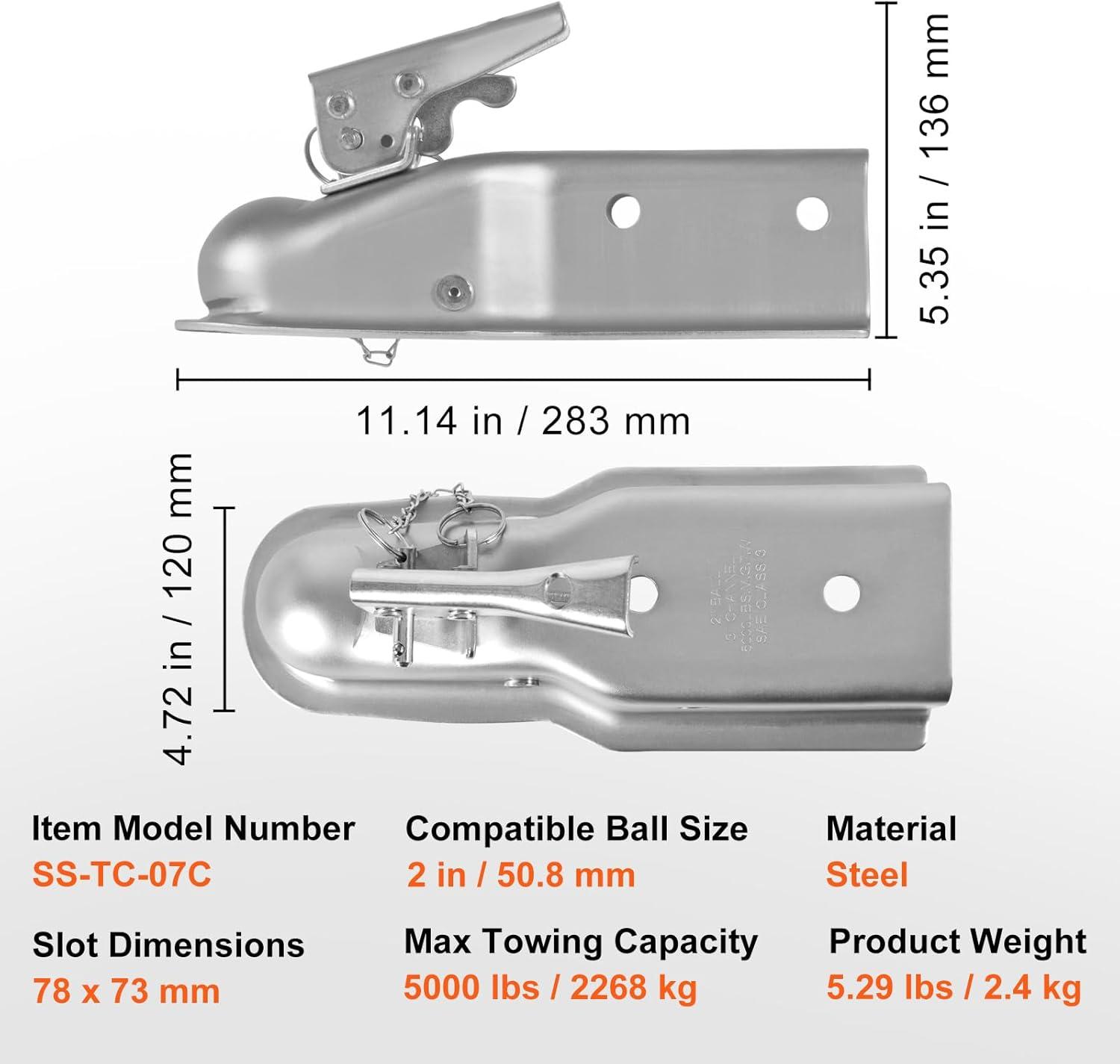 image:imageVEVOR Straight Trailer Coupler for 2Inch Hitch Ball 3Inch Channel 5000 lbs Capacity Heavy Duty Trailer Tongue Coupler Ideal for Towing Station Wagons Pickup Trucks SUVs Zinc Plated Surface2 3