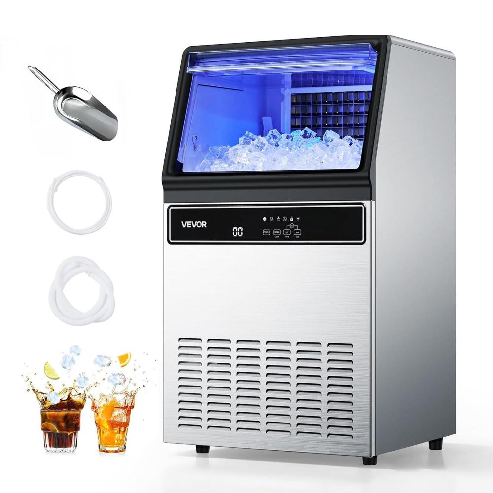image:imageVEVOR Commercial Ice Maker Machine 130Lbs24H with 33Lbs Storage 45 Cubes per Cycle Stainless Steel Freestanding amp Under Counter Ice Maker with LED Display amp SelfCleaning for Home Bar Restaurant130Lbs24H