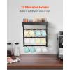 VEVOR 2 Tier Coffee Bar Organizer for Countertop, Multifunctional Mug Holder and Coffee Station, 12 Movable Hooks and 2 Shelves for Coffee Accessories Storage and Display, Home Office (Matte Black)(12 Hooks-Wall Mounted)