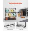 VEVOR 2 Tier Coffee Bar Organizer for Countertop, Multifunctional Mug Holder and Coffee Station, 12 Movable Hooks and 2 Shelves for Coffee Accessories Storage and Display, Home Office (Matte Black)(16 Hooks-Steel Mug)