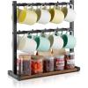 VEVOR 2 Tier Coffee Bar Organizer for Countertop, Multifunctional Mug Holder and Coffee Station, 12 Movable Hooks and 2 Shelves for Coffee Accessories Storage and Display, Home Office (Matte Black)(16 Hooks-Wood Mug)