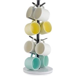 VEVOR 2 Tier Coffee Bar Organizer for Countertop, Multifunctional Mug Holder and Coffee Station, 12 Movable Hooks and 2 Shelves for Coffee Accessories Storage and Display, Home Office (Matte Black)(8 Hooks-Tree)
