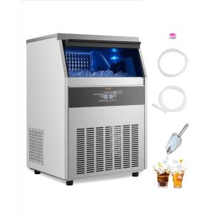 VEVOR Commercial Ice Maker Machine, 130Lbs/24H with 33Lbs Storage, 45 Cubes per Cycle, Stainless Steel Freestanding & Under Counter Ice Maker with LED Display & Self-Cleaning, for Home Bar Restaurant(160lbs/24H)