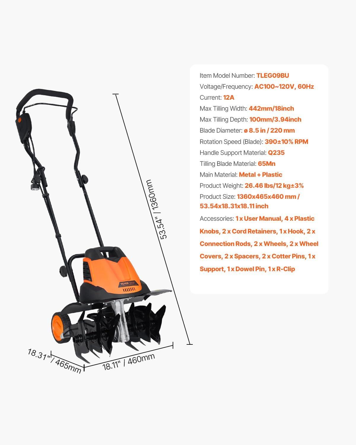 image:imageVEVOR 10 Amp Electric Tiller 14 Tilling Width 394 Tilling Depth Corded Electric TillerCultivator Steel Mn Tines Rototiller for Garden Lawn Soil Digging12 Amp 18 width