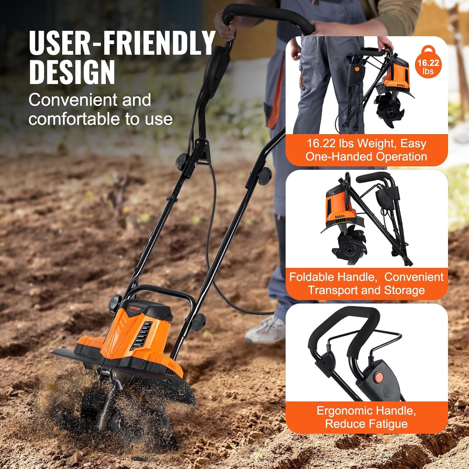 image:imageVEVOR 10 Amp Electric Tiller 14 Tilling Width 394 Tilling Depth Corded Electric TillerCultivator Steel Mn Tines Rototiller for Garden Lawn Soil Digging10 Amp 14 width