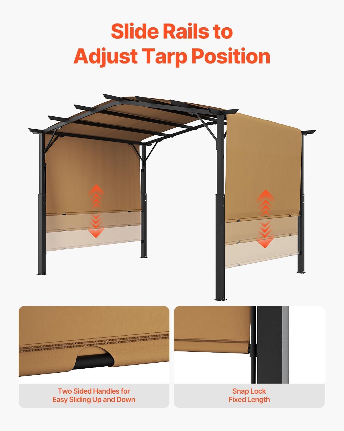 image:imageVEVOR 10 x 10 ft Outdoor Pergola Arched Top Metal Pergola Retractable Pergola with Sun Shade Canopy Large Patio Shelter Pavilion Heavy Duty Garden Pergola for Deck Backyard Porch Poolside10 x 10 ft