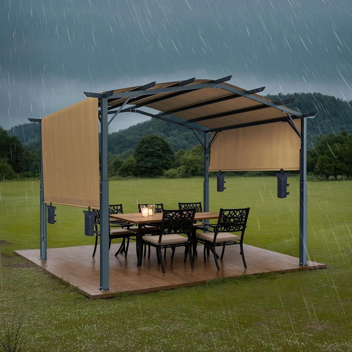 image:imageVEVOR 10 x 10 ft Outdoor Pergola Arched Top Metal Pergola Retractable Pergola with Sun Shade Canopy Large Patio Shelter Pavilion Heavy Duty Garden Pergola for Deck Backyard Porch Poolside10 x 10 ft