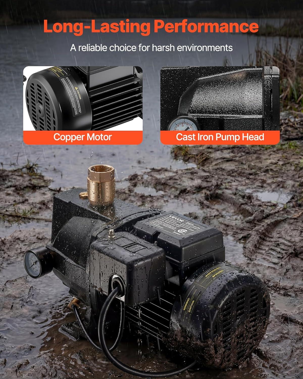 image:imageVEVOR 2 HP Shallow Well Jet Pump 230 Volt 5200 GPH Cast Iron Well Jet Pump with 112 ft Max Head Lift Check Valve Thermal Protection Automatic OnOff for Garden Irrigation Lawn Sprinkler System12 HP