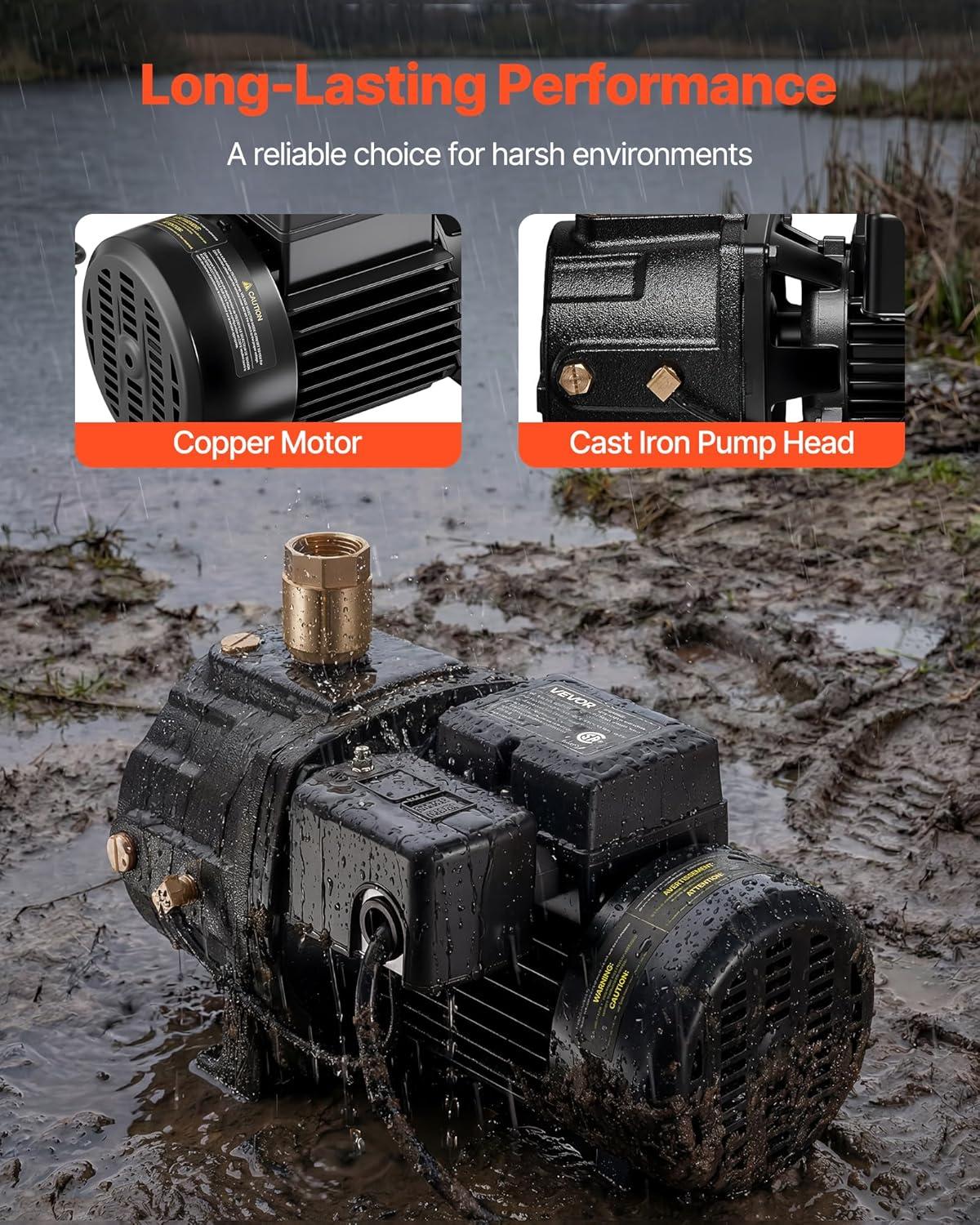 image:imageVEVOR 2 HP Shallow Well Jet Pump 230 Volt 5200 GPH Cast Iron Well Jet Pump with 112 ft Max Head Lift Check Valve Thermal Protection Automatic OnOff for Garden Irrigation Lawn Sprinkler System1 HP