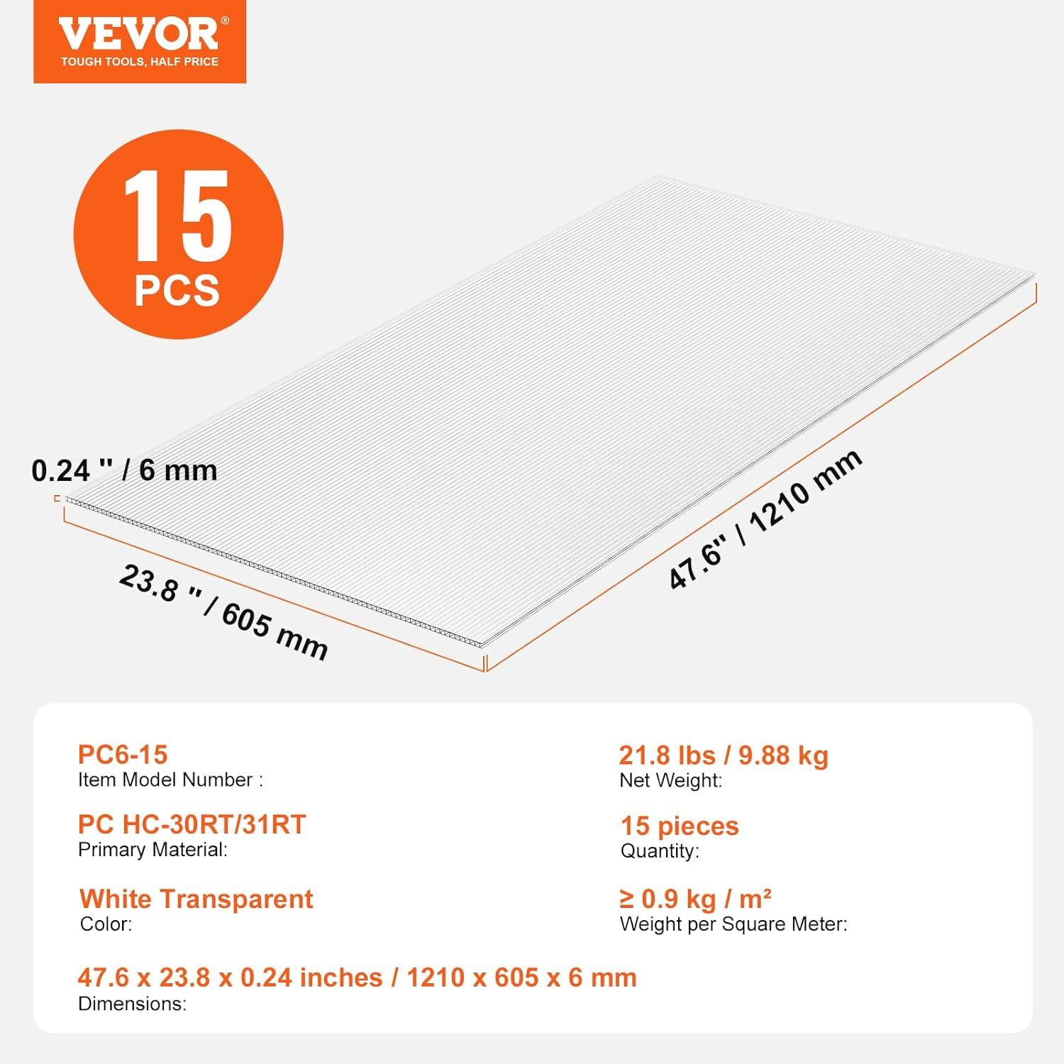 image:imageVEVOR 24 Pack Polycarbonate Greenhouse Panels 2 X 4 X 016 Roof Panels Sheets Waterproof UV Protected Corrugated Plastic Roofing Impact Resistance Clear Roofing Sheets for GreenhouseGarden15PCS 4FT 2FT 024IN