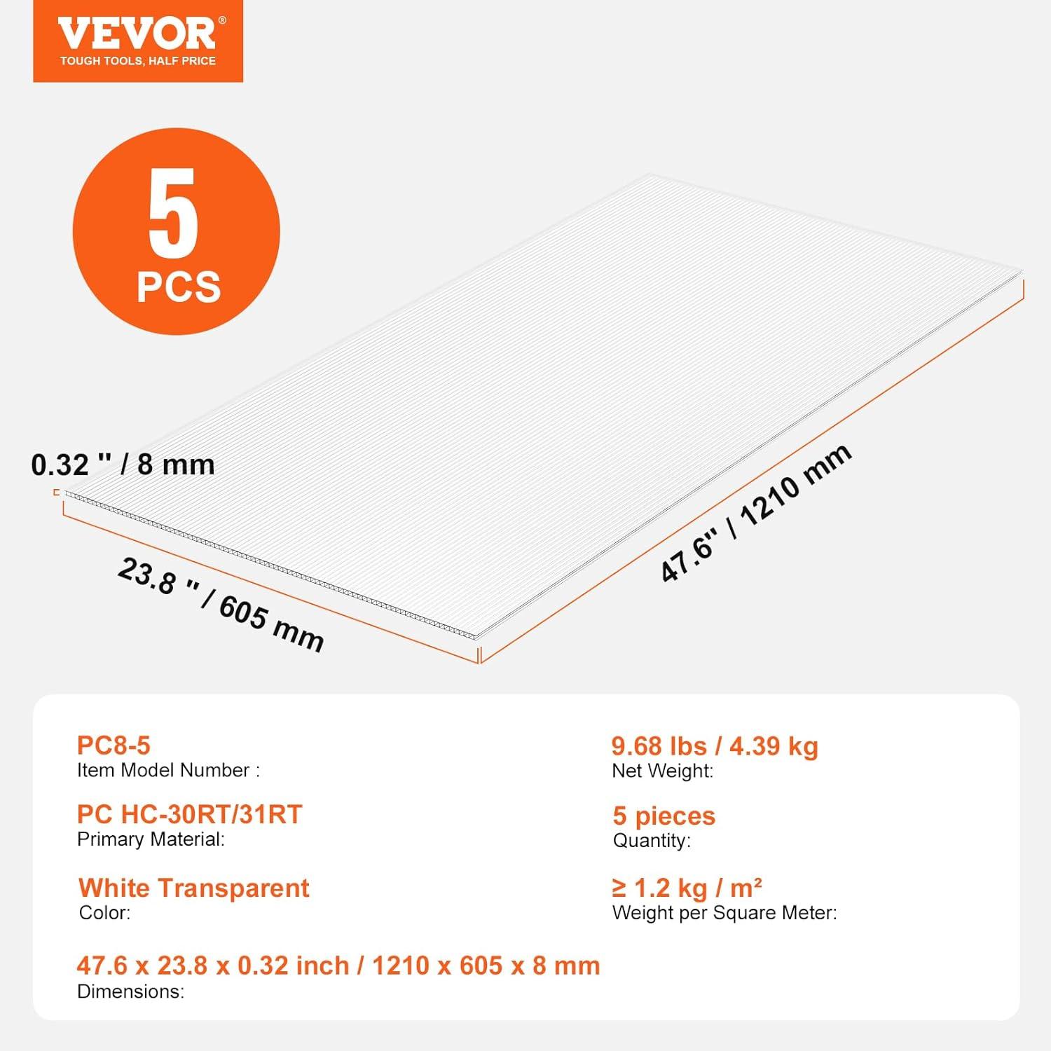 image:imageVEVOR 24 Pack Polycarbonate Greenhouse Panels 2 X 4 X 016 Roof Panels Sheets Waterproof UV Protected Corrugated Plastic Roofing Impact Resistance Clear Roofing Sheets for GreenhouseGarden5PCS 4FT 2FT 032IN