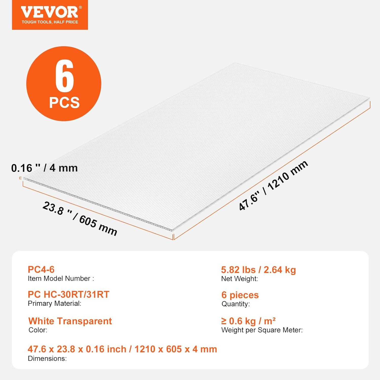 image:imageVEVOR 24 Pack Polycarbonate Greenhouse Panels 2 X 4 X 016 Roof Panels Sheets Waterproof UV Protected Corrugated Plastic Roofing Impact Resistance Clear Roofing Sheets for GreenhouseGarden6PCS 4FT 2FT 016IN