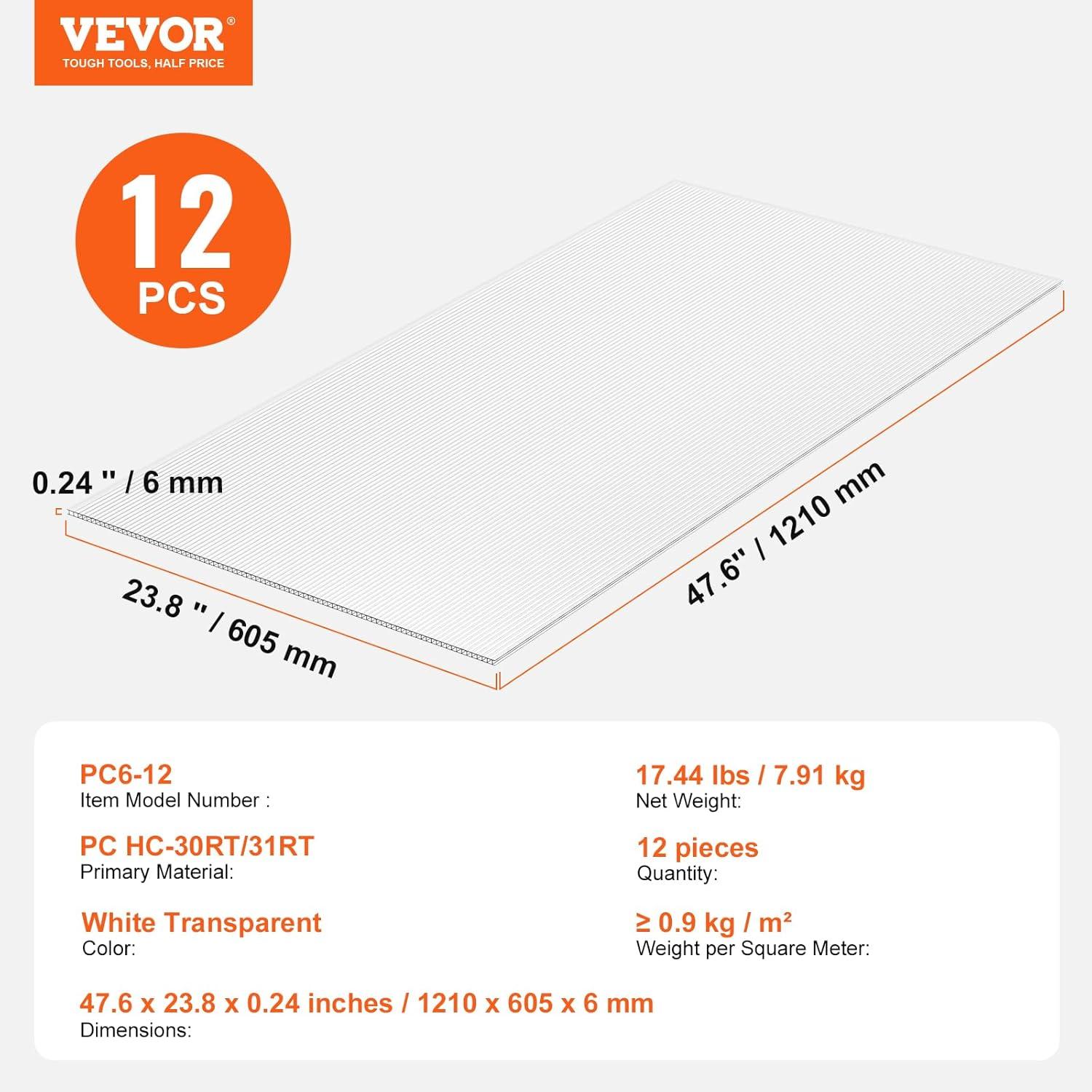 image:imageVEVOR 24 Pack Polycarbonate Greenhouse Panels 2 X 4 X 016 Roof Panels Sheets Waterproof UV Protected Corrugated Plastic Roofing Impact Resistance Clear Roofing Sheets for GreenhouseGarden12PCS 4FT 2FT 024IN