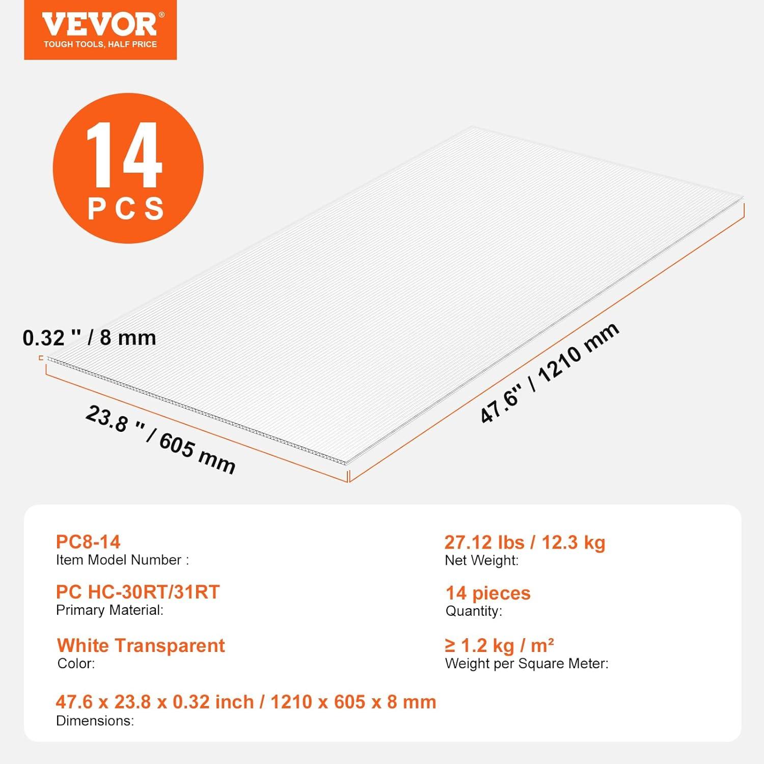 image:imageVEVOR 24 Pack Polycarbonate Greenhouse Panels 2 X 4 X 016 Roof Panels Sheets Waterproof UV Protected Corrugated Plastic Roofing Impact Resistance Clear Roofing Sheets for GreenhouseGarden14PCS 4FT 2FT 032IN