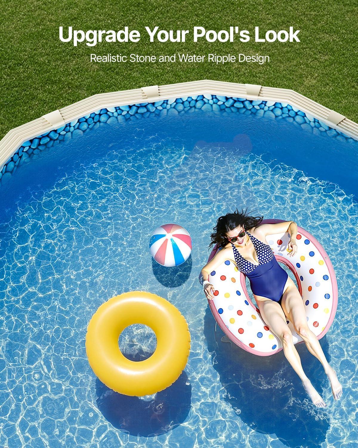 image:imageVEVOR 24ft Round Above Ground Pool Liner Unibead Pool Liners Standard Gauge 52inch Wall Height Designed for Steel Sided AboveGround Swimming PoolsOval