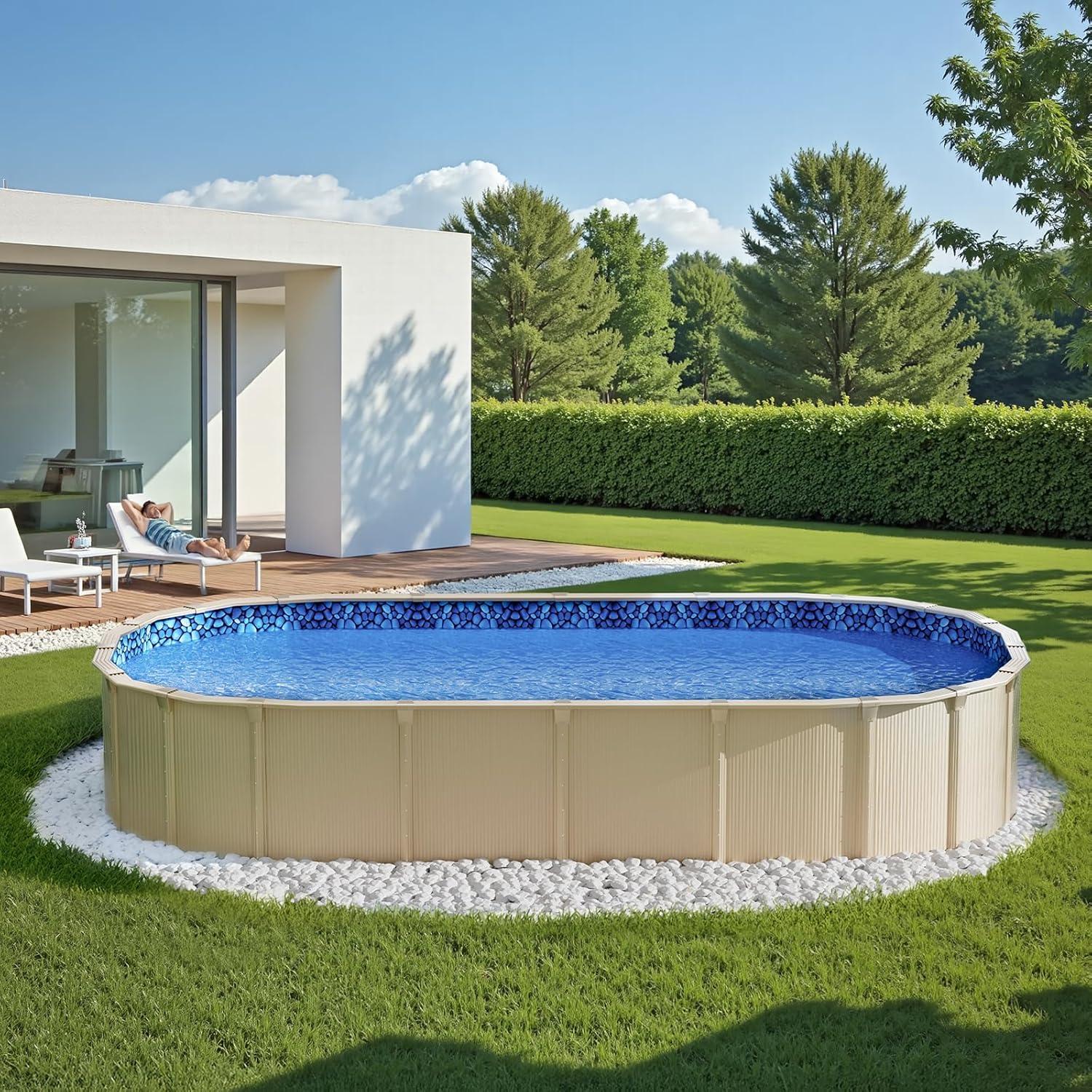 image:imageVEVOR 24ft Round Above Ground Pool Liner Unibead Pool Liners Standard Gauge 52inch Wall Height Designed for Steel Sided AboveGround Swimming PoolsOval