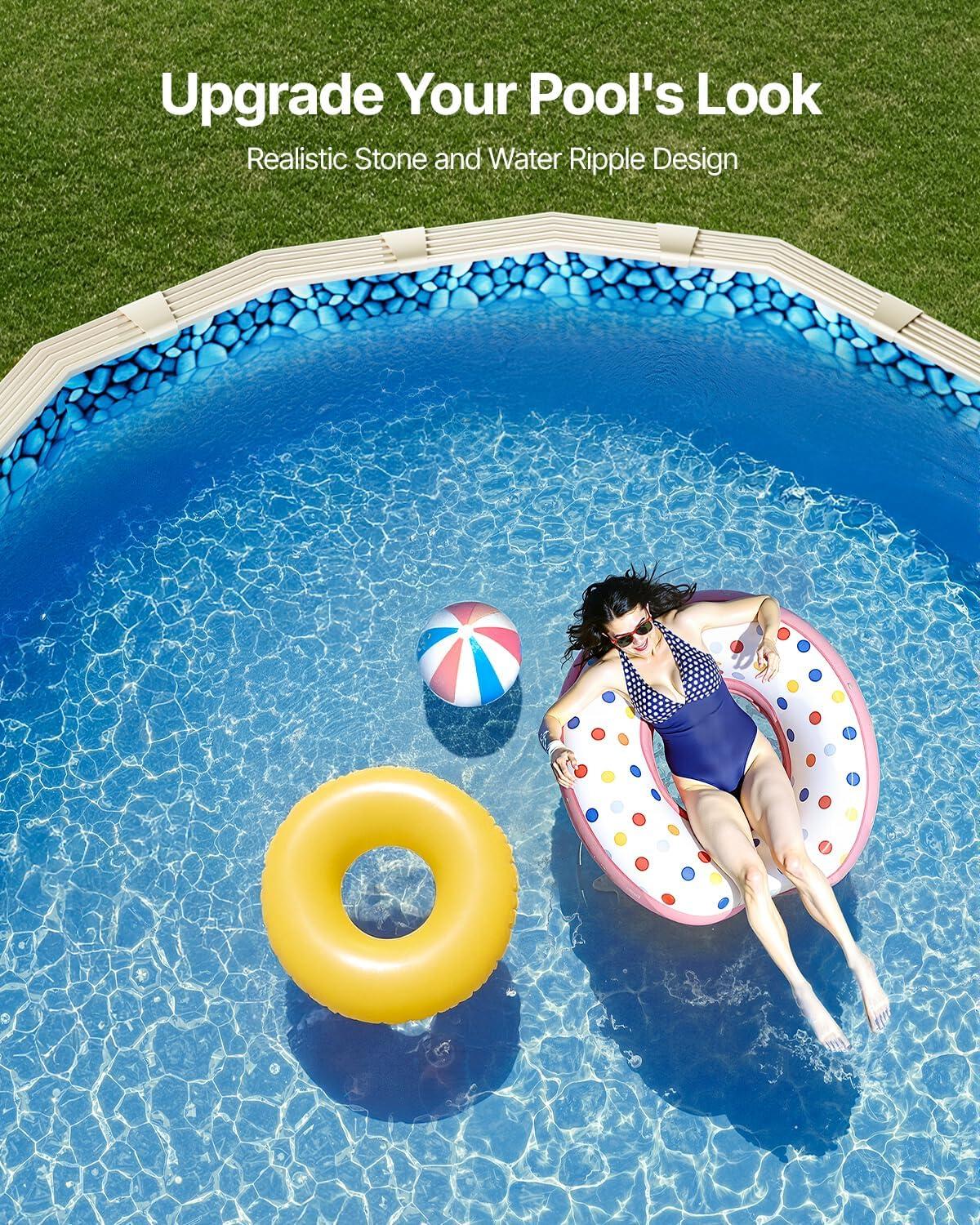 image:imageVEVOR 24ft Round Above Ground Pool Liner Unibead Pool Liners Standard Gauge 52inch Wall Height Designed for Steel Sided AboveGround Swimming PoolsOval