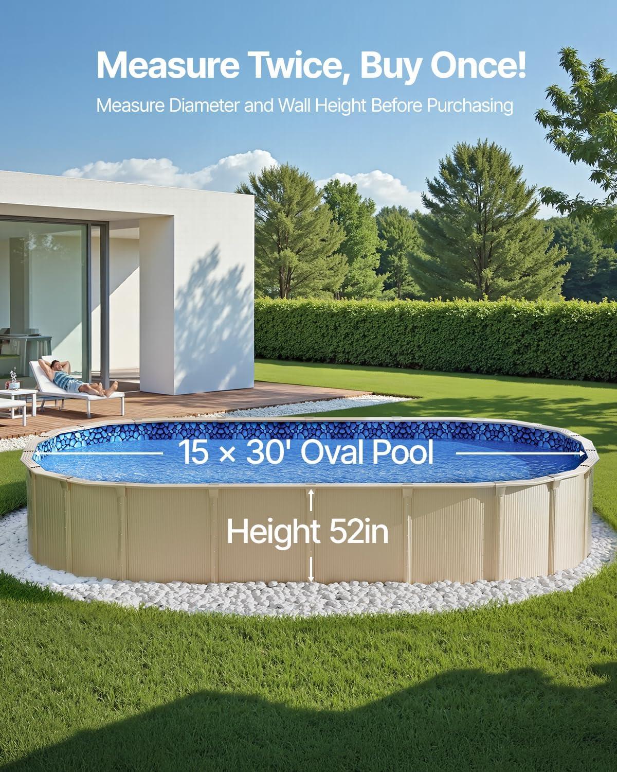 image:imageVEVOR 24ft Round Above Ground Pool Liner Unibead Pool Liners Standard Gauge 52inch Wall Height Designed for Steel Sided AboveGround Swimming PoolsOval