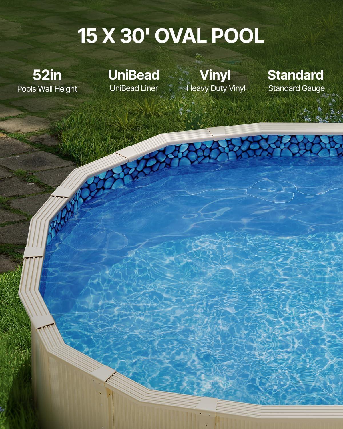 image:imageVEVOR 24ft Round Above Ground Pool Liner Unibead Pool Liners Standard Gauge 52inch Wall Height Designed for Steel Sided AboveGround Swimming PoolsOval