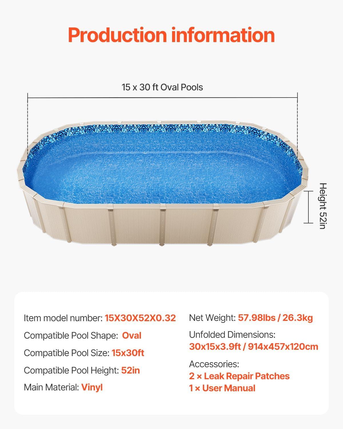 image:imageVEVOR 24ft Round Above Ground Pool Liner Unibead Pool Liners Standard Gauge 52inch Wall Height Designed for Steel Sided AboveGround Swimming PoolsOval