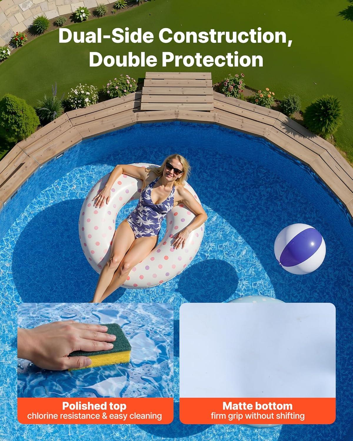image:imageVEVOR 24ft Round Above Ground Pool Liner Unibead Pool Liners Standard Gauge 52inch Wall Height Designed for Steel Sided AboveGround Swimming PoolsRound