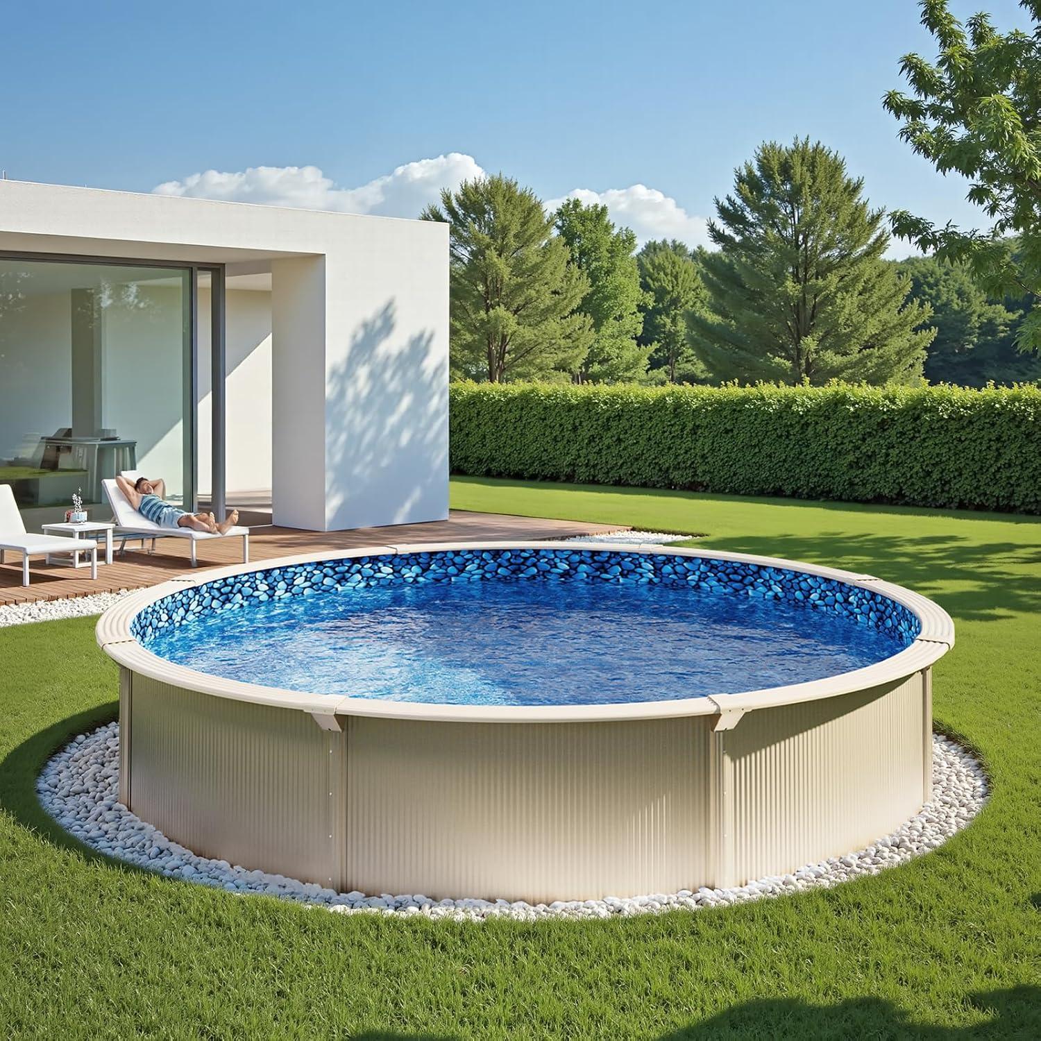 image:imageVEVOR 24ft Round Above Ground Pool Liner Unibead Pool Liners Standard Gauge 52inch Wall Height Designed for Steel Sided AboveGround Swimming PoolsRound