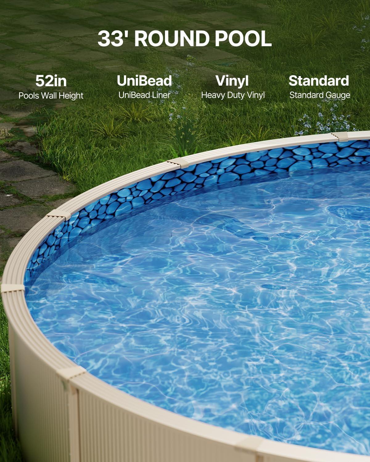 image:imageVEVOR 24ft Round Above Ground Pool Liner Unibead Pool Liners Standard Gauge 52inch Wall Height Designed for Steel Sided AboveGround Swimming PoolsRound