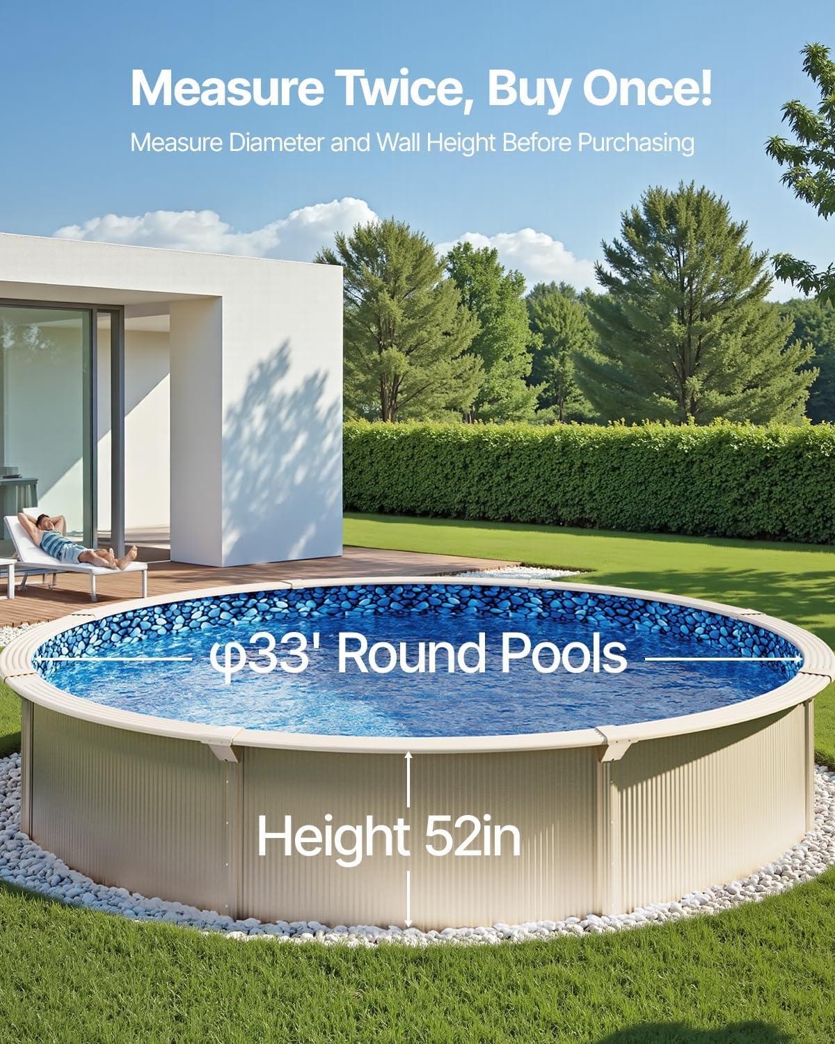 image:imageVEVOR 24ft Round Above Ground Pool Liner Unibead Pool Liners Standard Gauge 52inch Wall Height Designed for Steel Sided AboveGround Swimming PoolsRound
