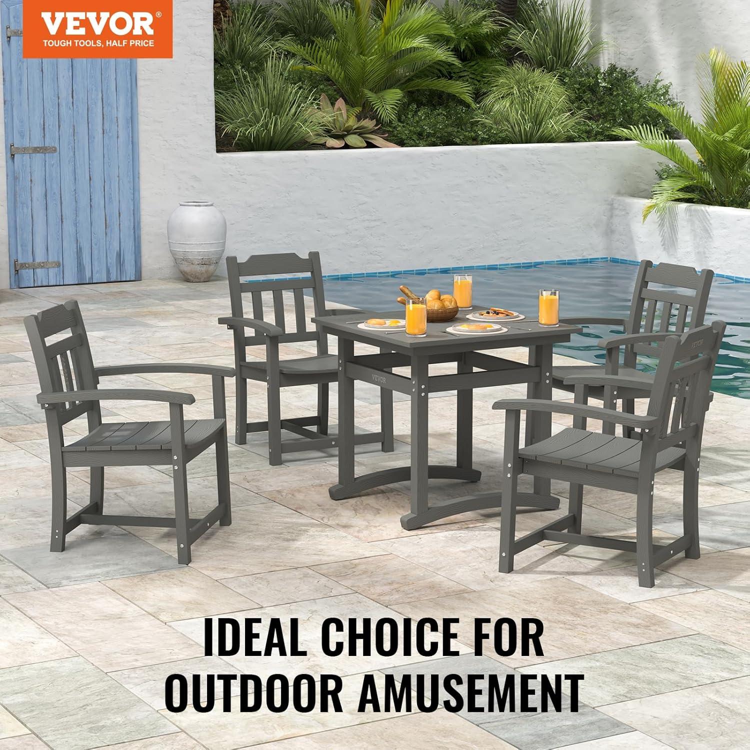 image:imageVEVOR 5 Pieces Patio Dining Set Outdoor Square Furniture Table and Chairs All Weather Garden Furniture Table Sets HIPS Small Patio Conversation Set for Lawn Deck Backyard Poolside Light Gray