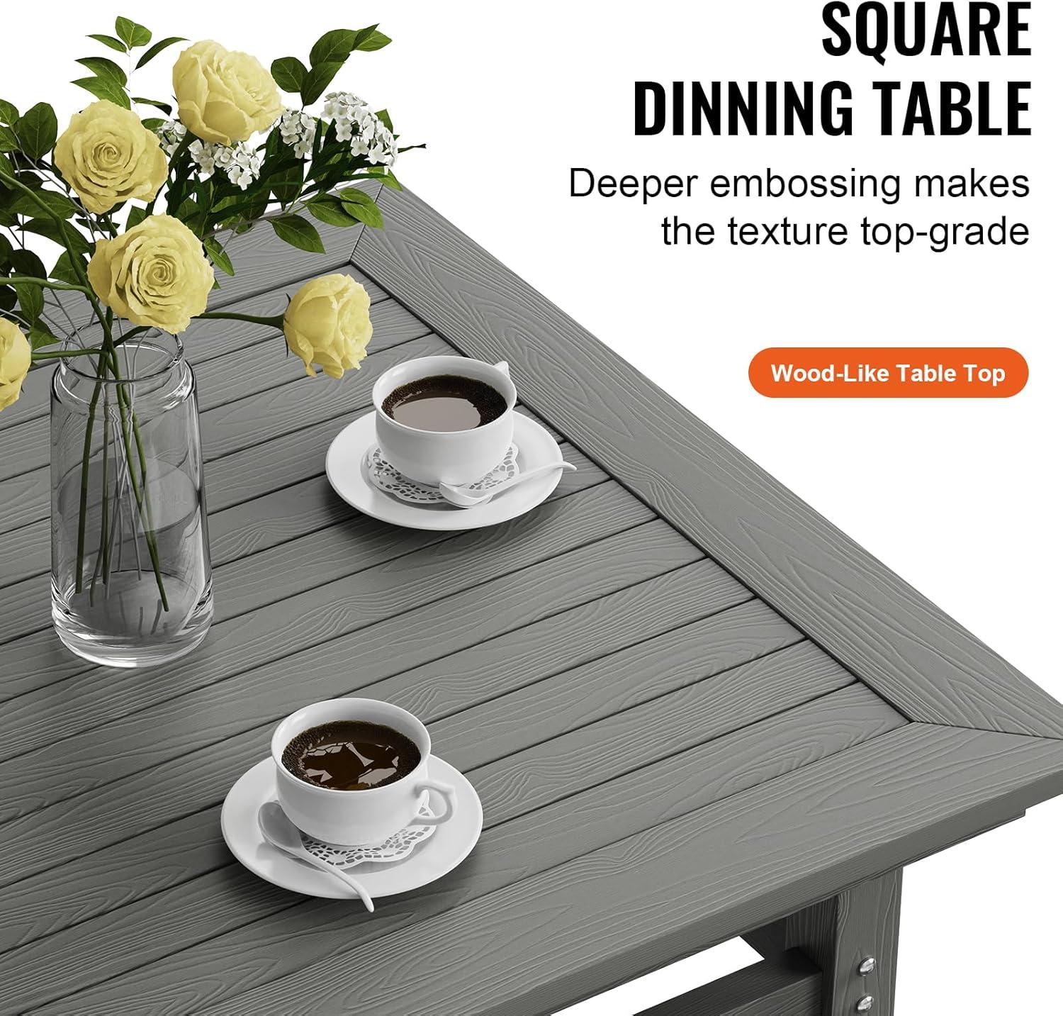 image:imageVEVOR 5 Pieces Patio Dining Set Outdoor Square Furniture Table and Chairs All Weather Garden Furniture Table Sets HIPS Small Patio Conversation Set for Lawn Deck Backyard Poolside Light Gray