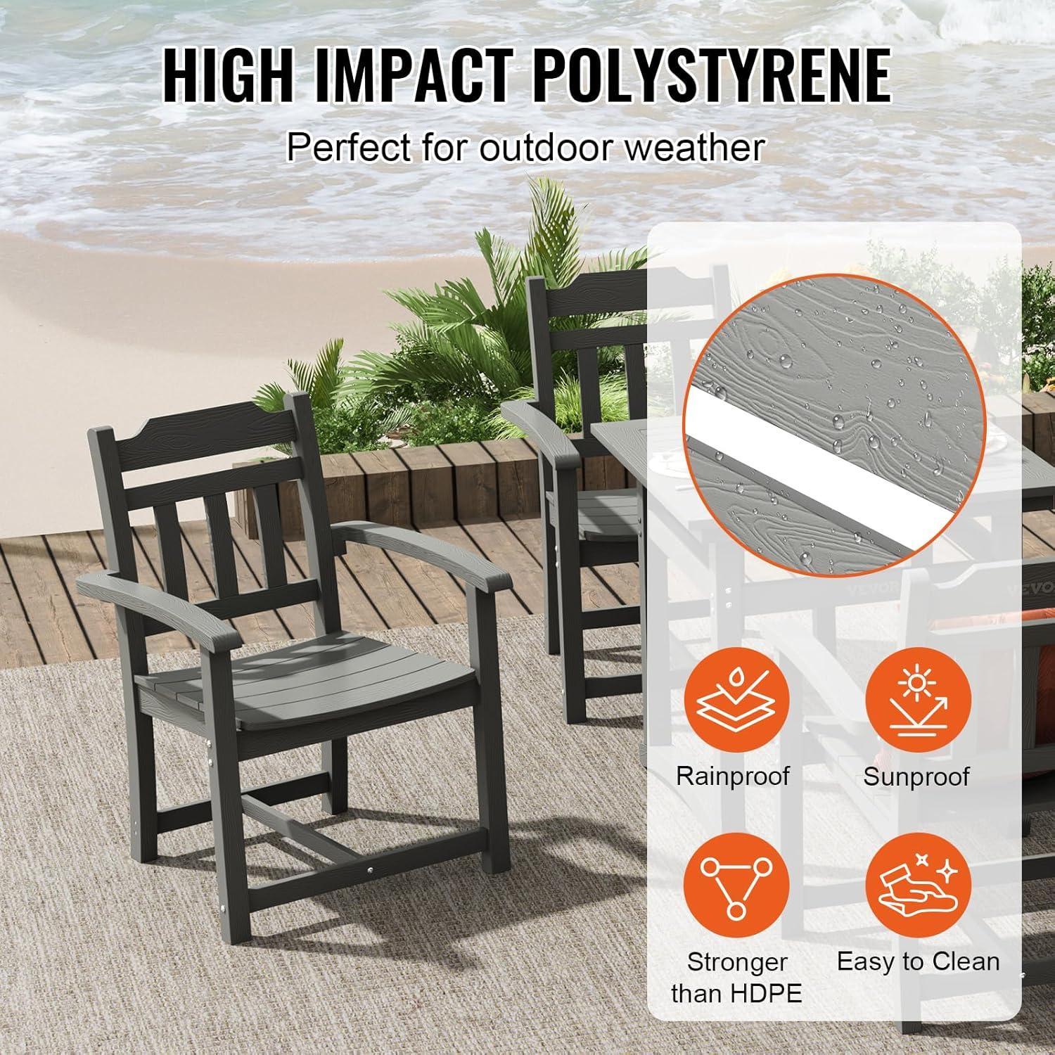 image:imageVEVOR 5 Pieces Patio Dining Set Outdoor Square Furniture Table and Chairs All Weather Garden Furniture Table Sets HIPS Small Patio Conversation Set for Lawn Deck Backyard Poolside Light Gray