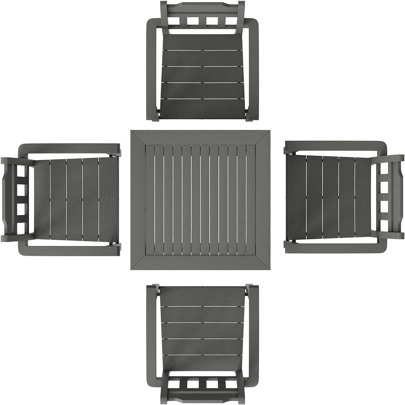 image:imageVEVOR 5 Pieces Patio Dining Set Outdoor Square Furniture Table and Chairs All Weather Garden Furniture Table Sets HIPS Small Patio Conversation Set for Lawn Deck Backyard Poolside Light Gray