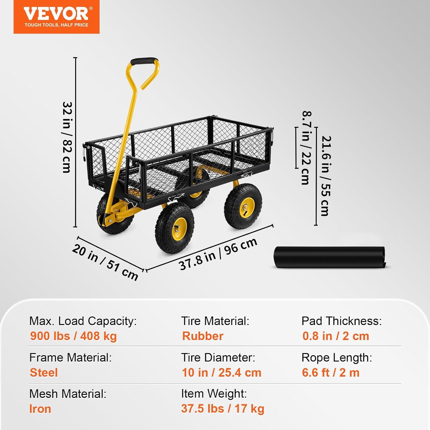 image:imageVEVOR 500 LBS Steel Garden Cart with Work Seat Heavy Duty Garden Wagon Cart on Wheels Outdoor Metal Utility Yard Wagon Gardening Stool with 10inch Flat Free Tires Tool Tray amp Adjustable HandleBlackyellow01