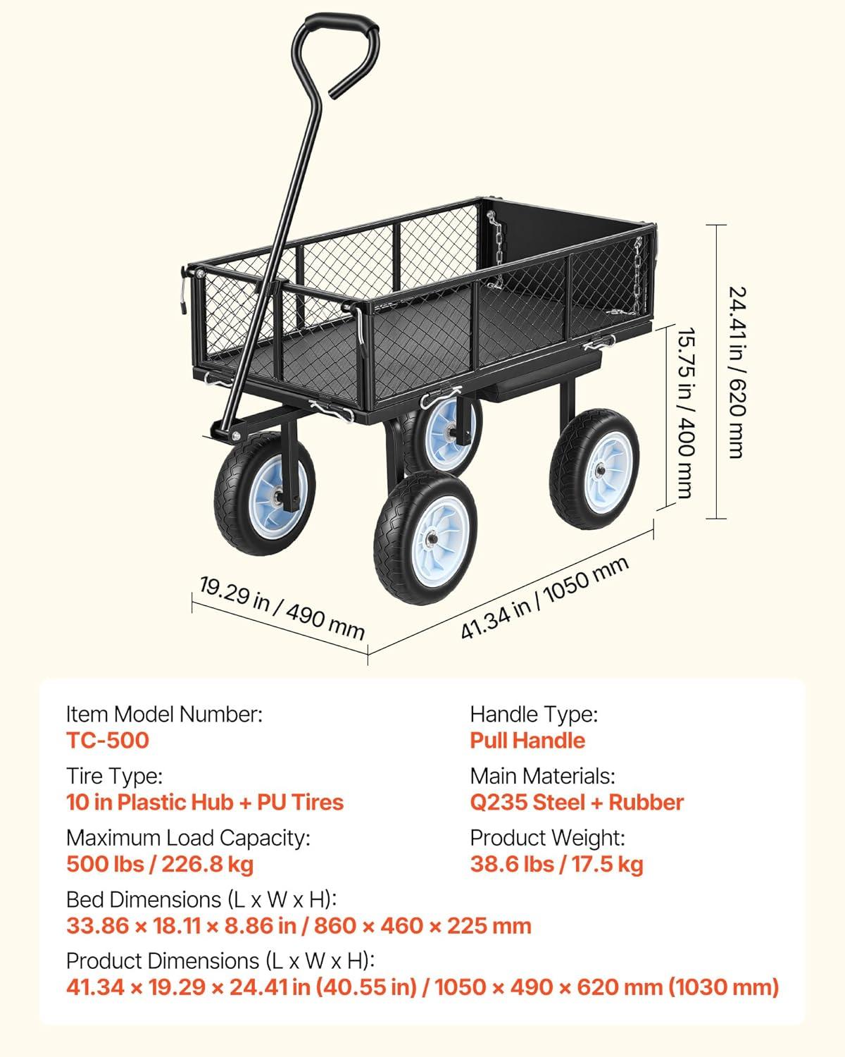 image:imageVEVOR 500 LBS Steel Garden Cart with Work Seat Heavy Duty Garden Wagon Cart on Wheels Outdoor Metal Utility Yard Wagon Gardening Stool with 10inch Flat Free Tires Tool Tray amp Adjustable HandleBlack
