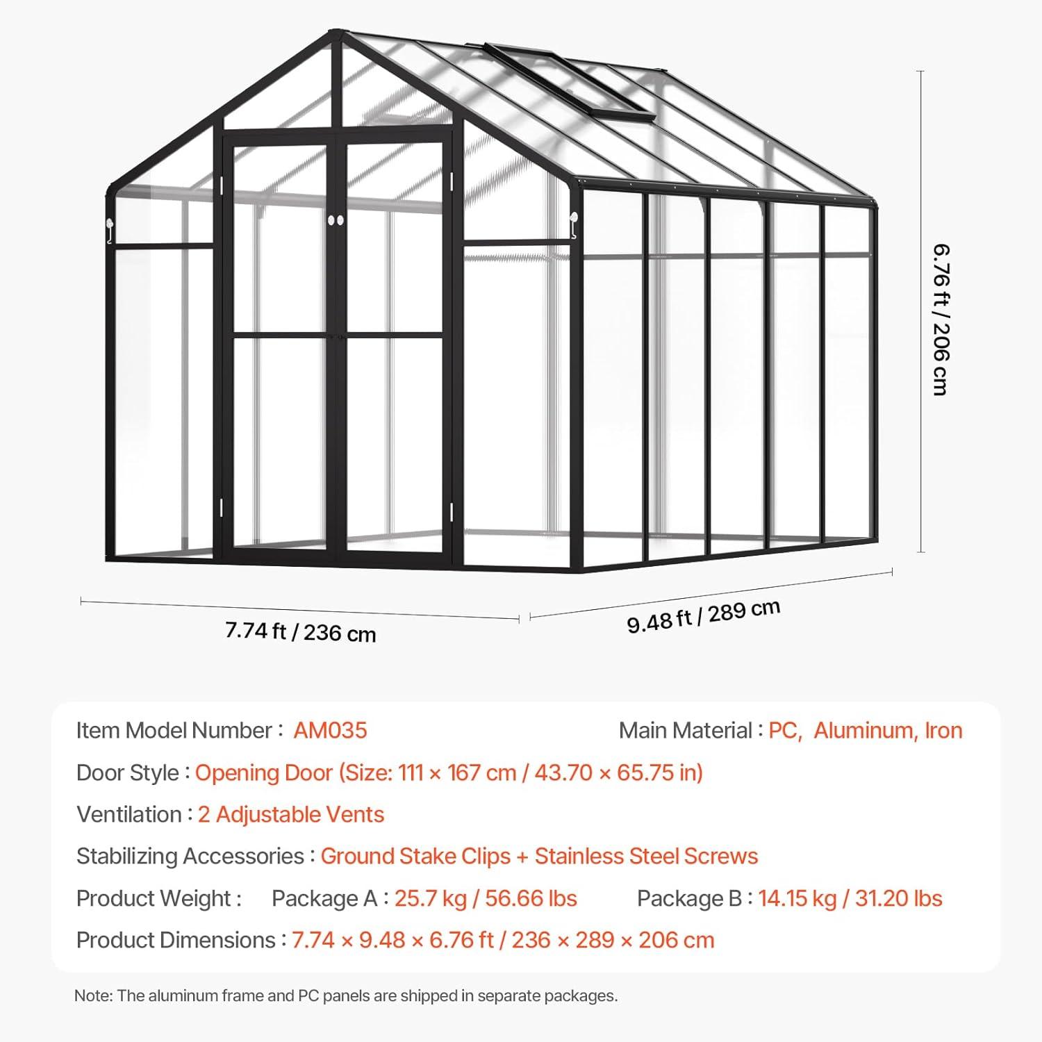 image:imageVEVOR 6 x 4 FT Polycarbonate Greenhouse Heavy Duty Outdoor Green House with Adjustable Vent amp PushPull Lockable Door Quick Setup Aluminum Frame Walkin Greenhouse Sunroom for Outside Garden Lawn810 Ft