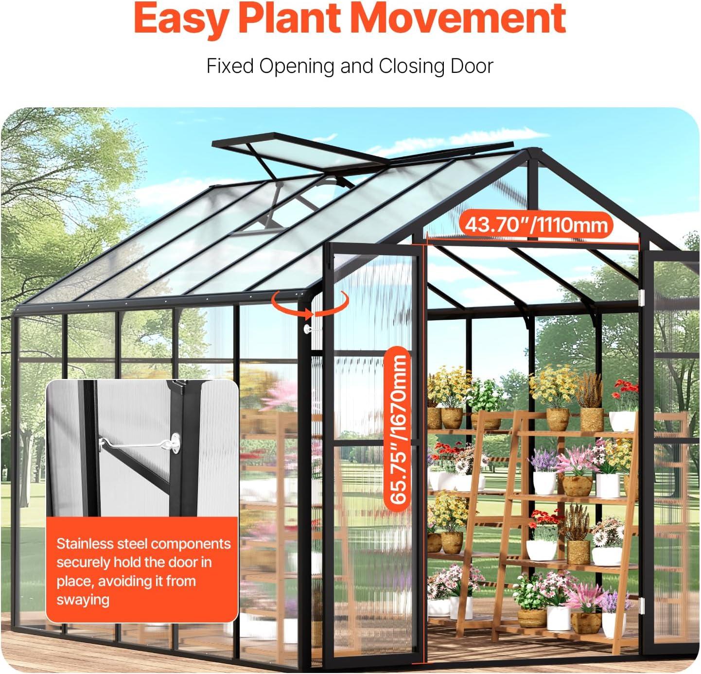 image:imageVEVOR 6 x 4 FT Polycarbonate Greenhouse Heavy Duty Outdoor Green House with Adjustable Vent amp PushPull Lockable Door Quick Setup Aluminum Frame Walkin Greenhouse Sunroom for Outside Garden Lawn810 Ft