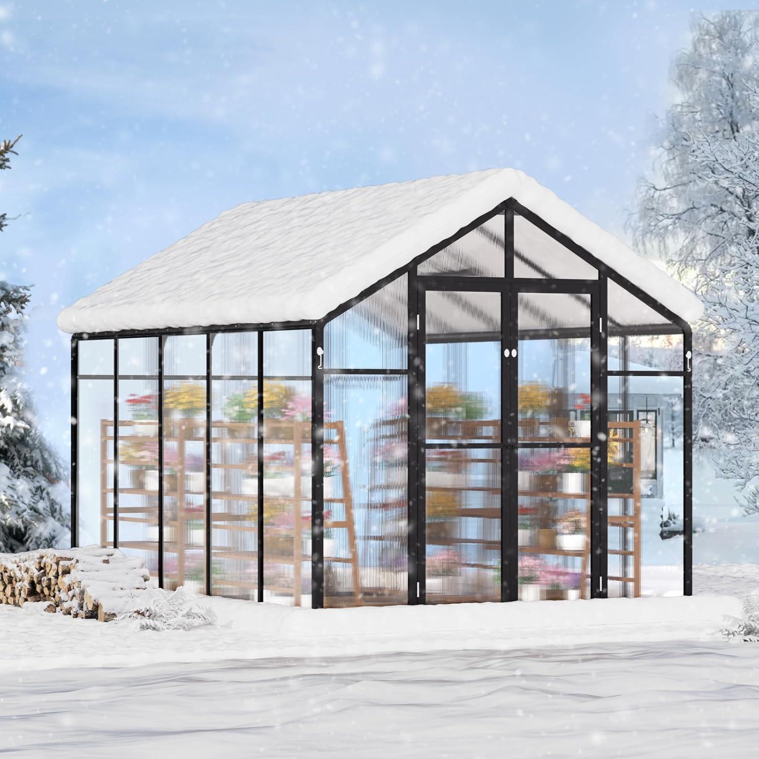image:imageVEVOR 6 x 4 FT Polycarbonate Greenhouse Heavy Duty Outdoor Green House with Adjustable Vent amp PushPull Lockable Door Quick Setup Aluminum Frame Walkin Greenhouse Sunroom for Outside Garden Lawn810 Ft