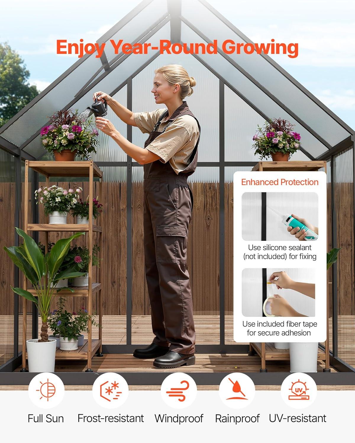 image:imageVEVOR 6 x 4 FT Polycarbonate Greenhouse Heavy Duty Outdoor Green House with Adjustable Vent amp PushPull Lockable Door Quick Setup Aluminum Frame Walkin Greenhouse Sunroom for Outside Garden Lawn64 Ft