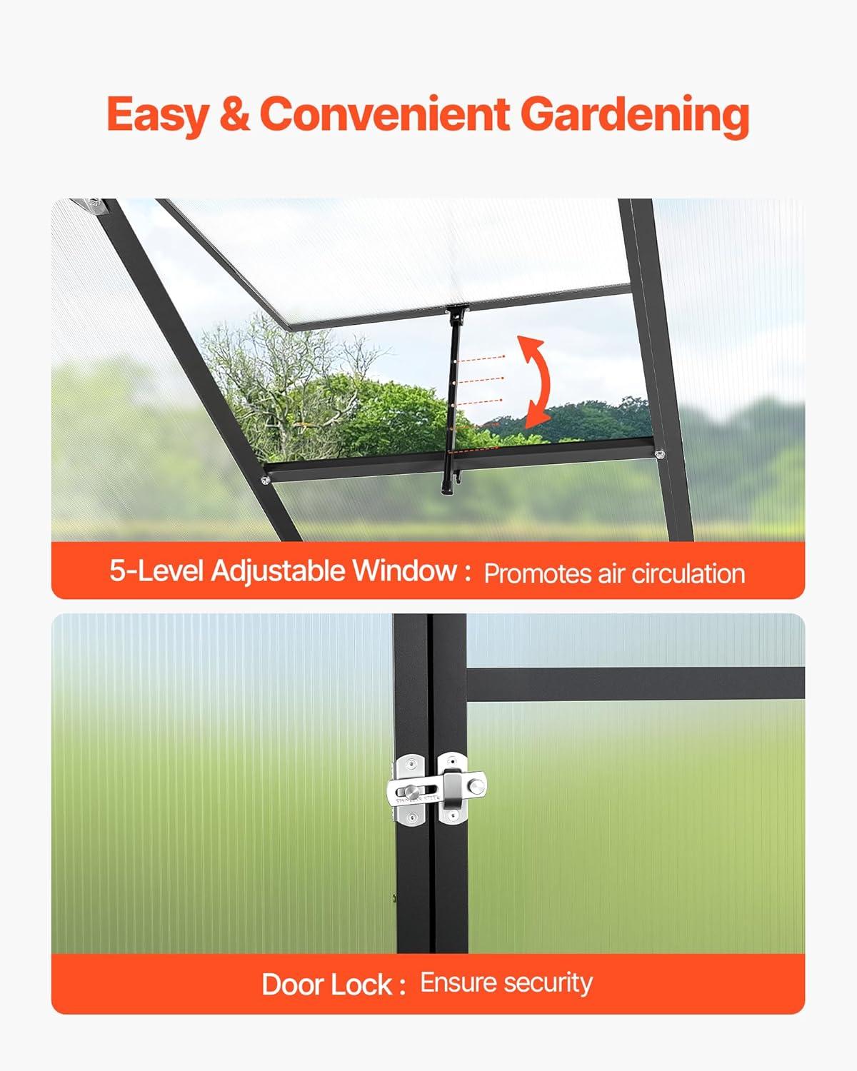 image:imageVEVOR 6 x 4 FT Polycarbonate Greenhouse Heavy Duty Outdoor Green House with Adjustable Vent amp PushPull Lockable Door Quick Setup Aluminum Frame Walkin Greenhouse Sunroom for Outside Garden Lawn64 Ft