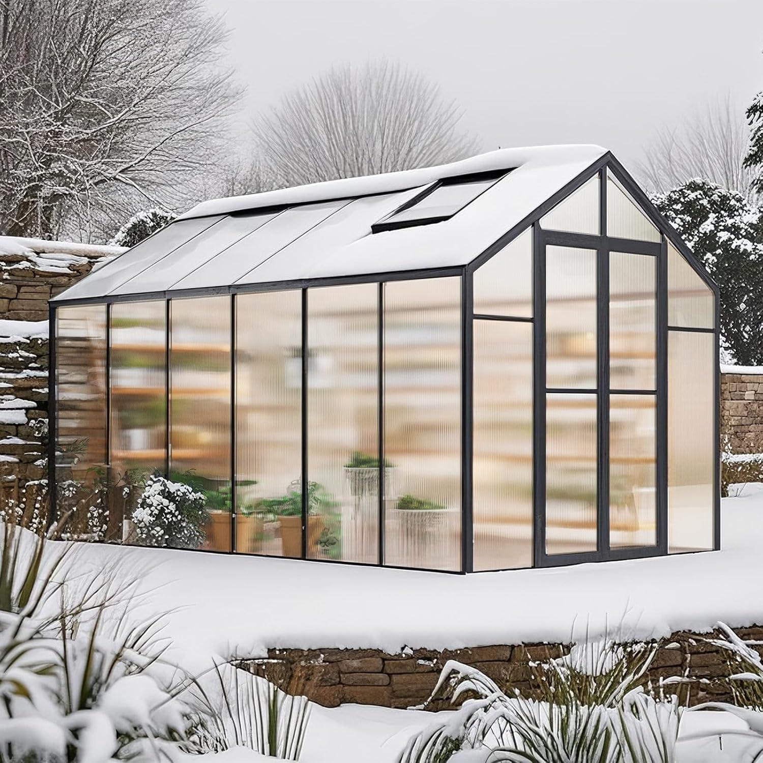 image:imageVEVOR 6 x 4 FT Polycarbonate Greenhouse Heavy Duty Outdoor Green House with Adjustable Vent amp PushPull Lockable Door Quick Setup Aluminum Frame Walkin Greenhouse Sunroom for Outside Garden Lawn812 Ft