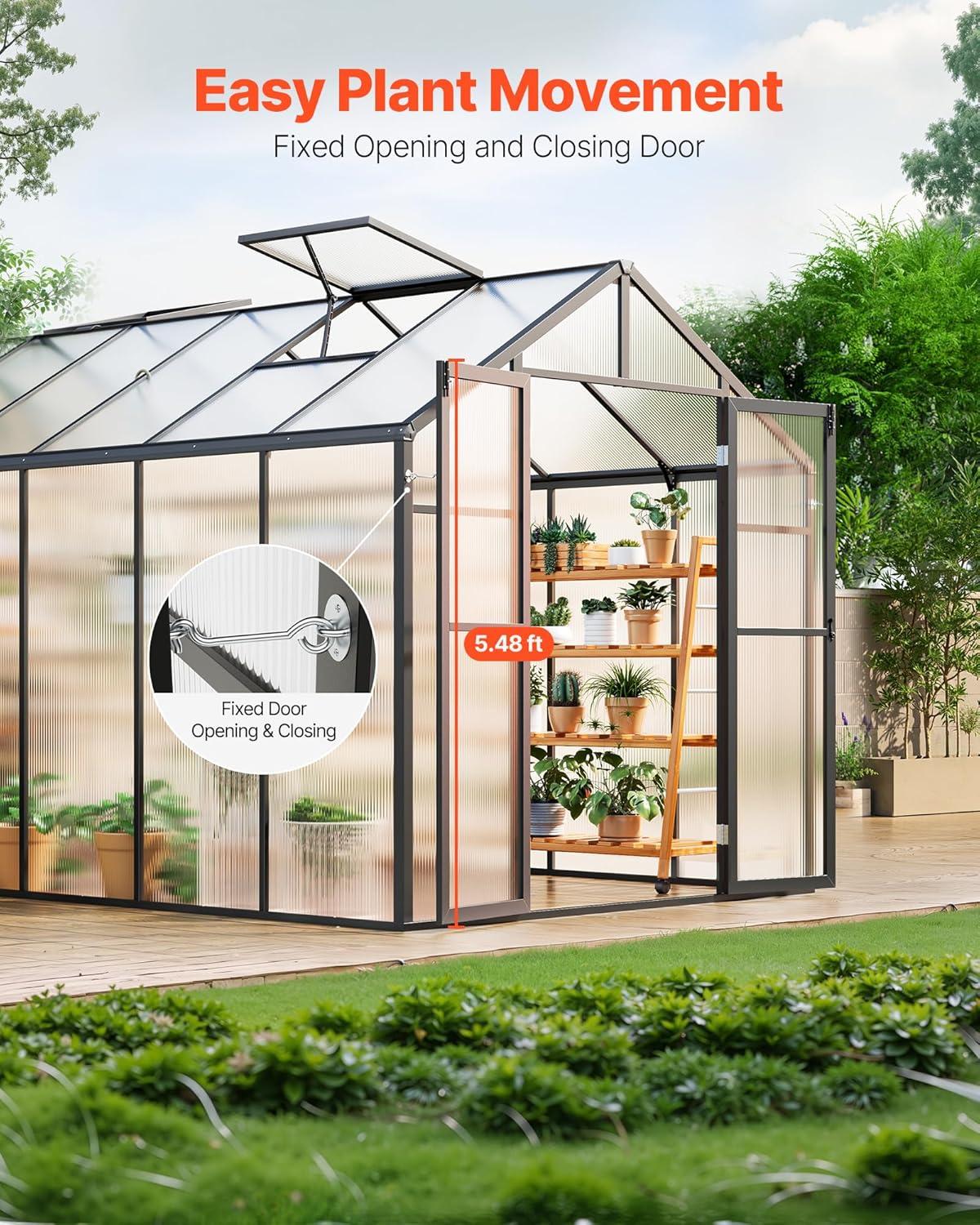 image:imageVEVOR 6 x 4 FT Polycarbonate Greenhouse Heavy Duty Outdoor Green House with Adjustable Vent amp PushPull Lockable Door Quick Setup Aluminum Frame Walkin Greenhouse Sunroom for Outside Garden Lawn812 Ft