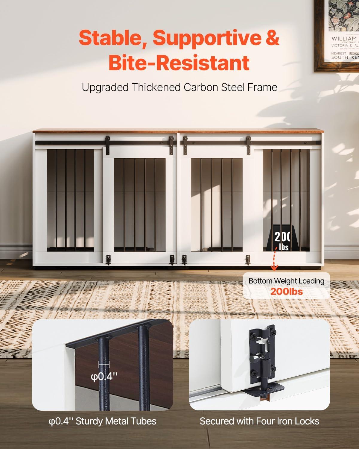 image:imageVEVOR 72Dog Crate Furniture for 2 DogsDouble Dog Crate Furniture with Double Sliding DoorsLarge Dog Crate TV Stand with Removable TraySteel Frame Double Dog Crate for SmallMediumLarge Dogs White709L x 236W x 339H