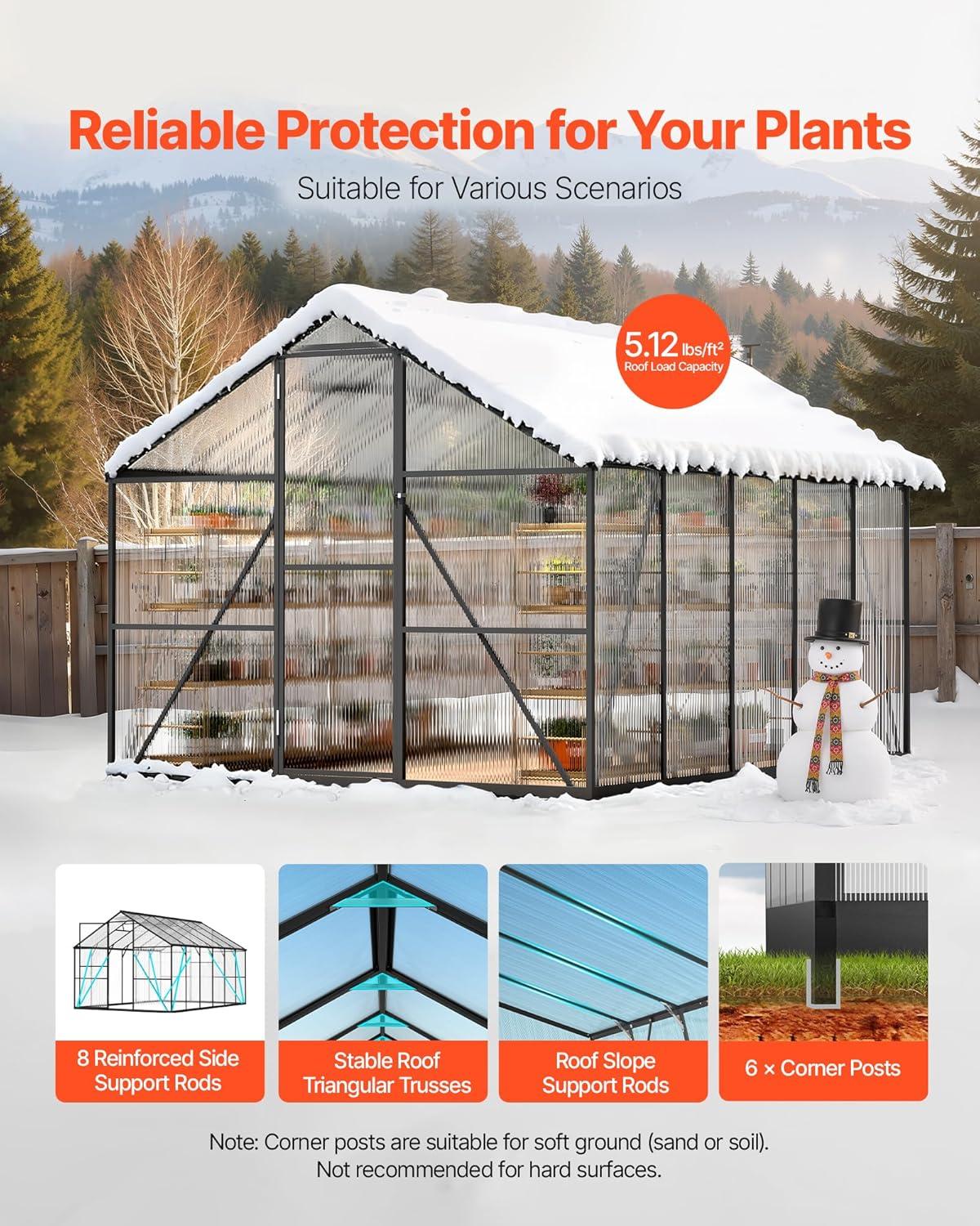 image:imageVEVOR 8 x 10 FT Polycarbonate Greenhouse Heavy Duty Outdoor Green House with Adjustable Vents amp PushPull Lockable Door Quick Setup Aluminum Frame Walkin Greenhouse Sunroom for Outside Garden Lawn