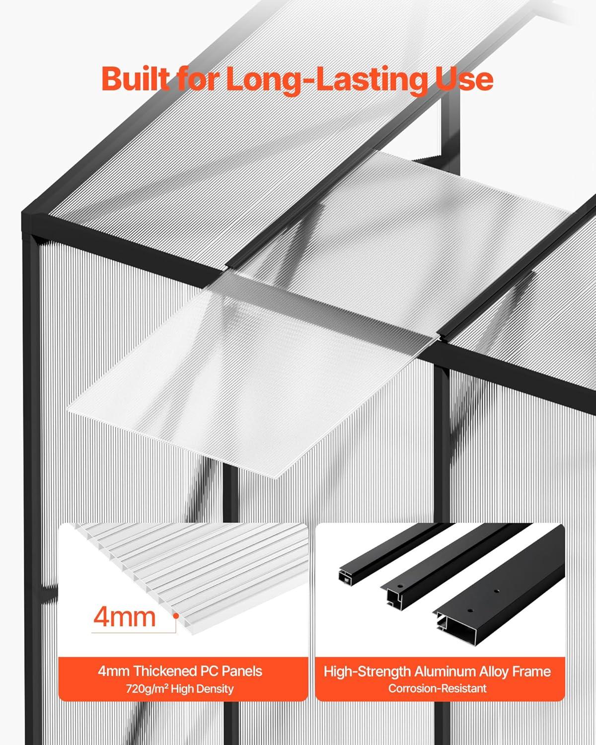 image:imageVEVOR 8 x 10 FT Polycarbonate Greenhouse Heavy Duty Outdoor Green House with Adjustable Vents amp PushPull Lockable Door Quick Setup Aluminum Frame Walkin Greenhouse Sunroom for Outside Garden Lawn