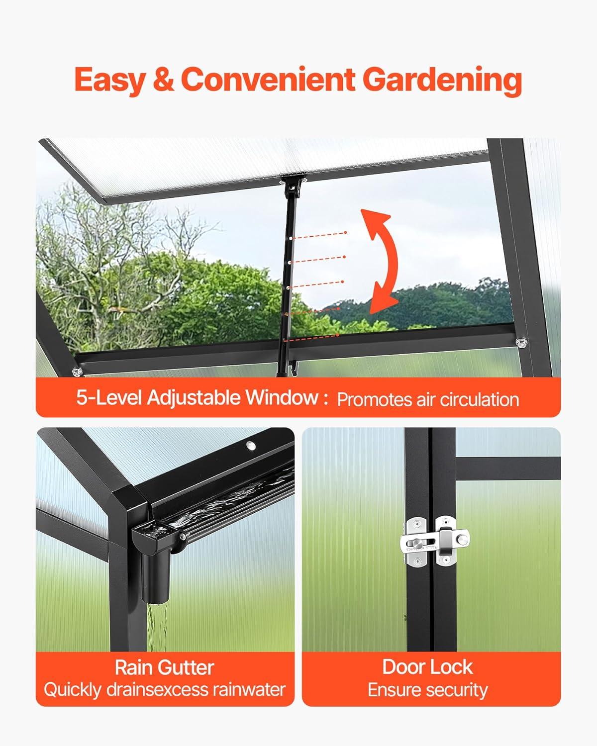 image:imageVEVOR 8 x 10 FT Polycarbonate Greenhouse Heavy Duty Outdoor Green House with Adjustable Vents amp PushPull Lockable Door Quick Setup Aluminum Frame Walkin Greenhouse Sunroom for Outside Garden Lawn