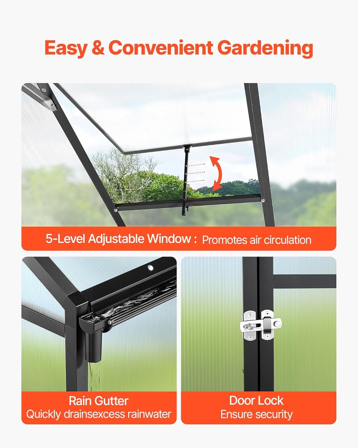 image:imageVEVOR 8 x 12 FT Polycarbonate Greenhouse Heavy Duty Outdoor Green House with Adjustable Vent amp PushPull Lockable Door Quick Setup Aluminum Frame Walkin Greenhouse Sunroom for Outside Garden Lawn