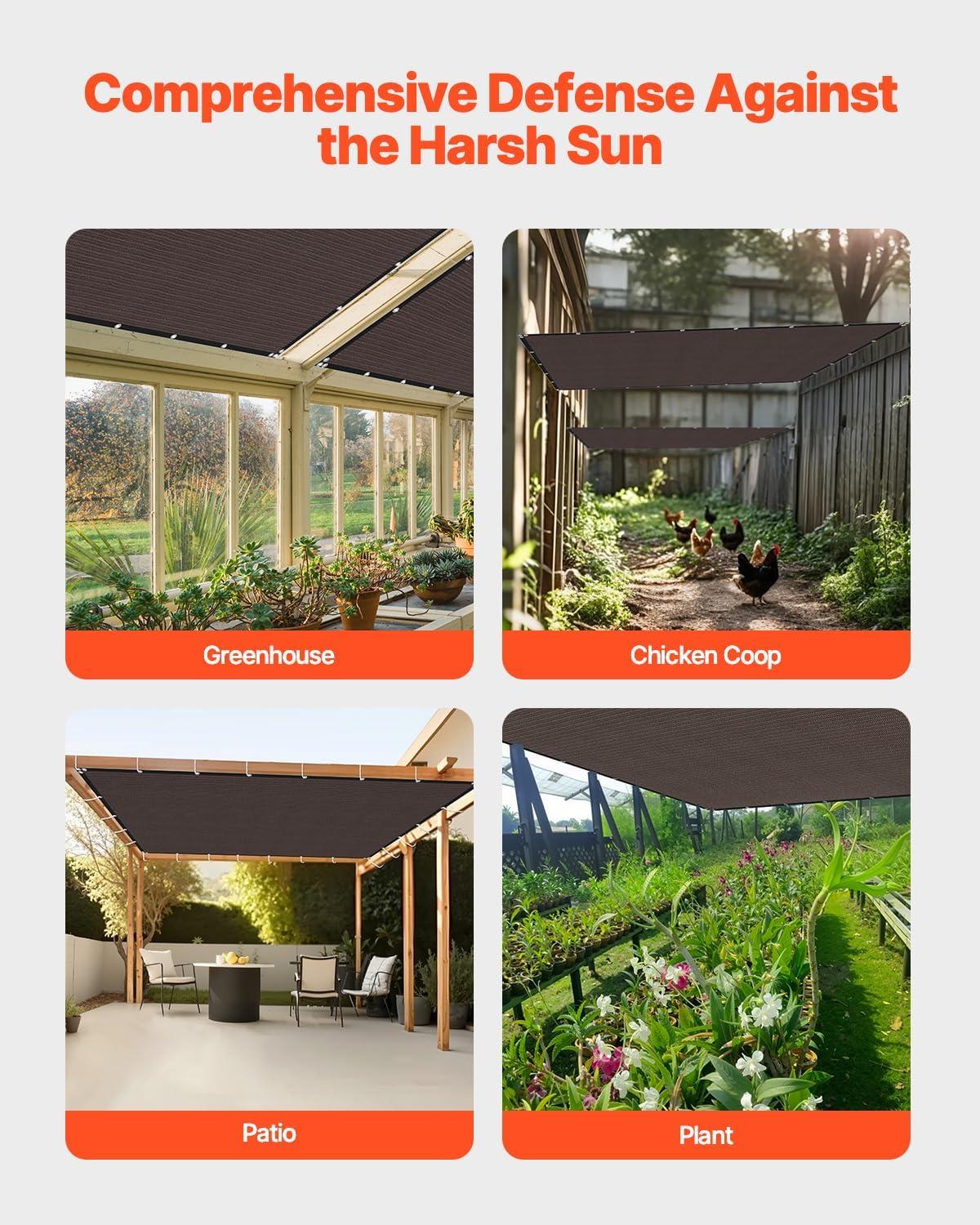 image:imageVEVOR 90 Sun Shade Cloth 10 x 12 ft Pergola Shade Cover with Stainless Steel Grommets Sun Shades Canopy Privacy Screen with 140 GSM HDPE Material for Outdoor Patio Garden and Backyard Brown10 x 12 ft Brown