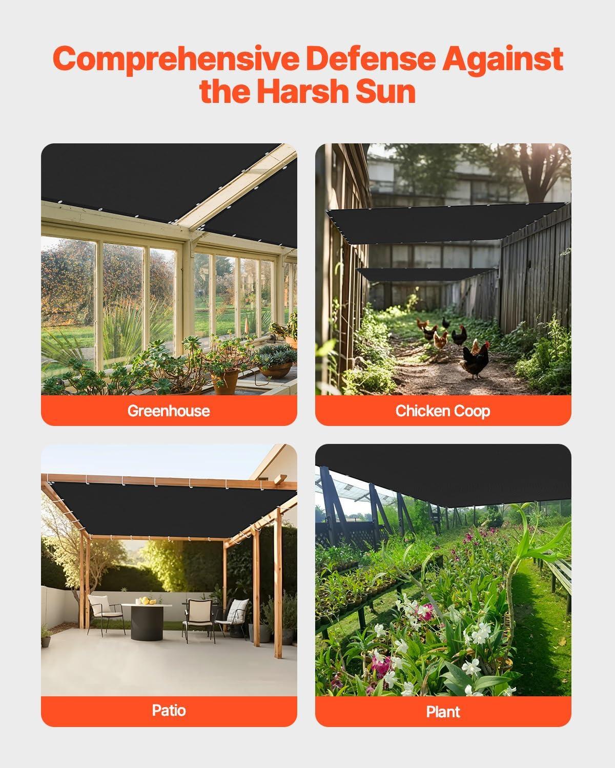 image:imageVEVOR 90 Sun Shade Cloth 10 x 12 ft Pergola Shade Cover with Stainless Steel Grommets Sun Shades Canopy Privacy Screen with 140 GSM HDPE Material for Outdoor Patio Garden and Backyard Brown10 x 10 ft Black